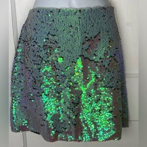 Zara M Iridescent Silver Green Multicolored Sequin Mini Skirt